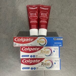 NWT Colgate Toothpastes (5 Tubes: 3 Total Whitening & 2 Optic White)